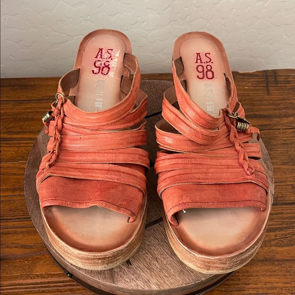 A.S.98 Nicolls Strappy Leather Platform Wedge Sandal in Rust Orange Sz 10.5 (42)